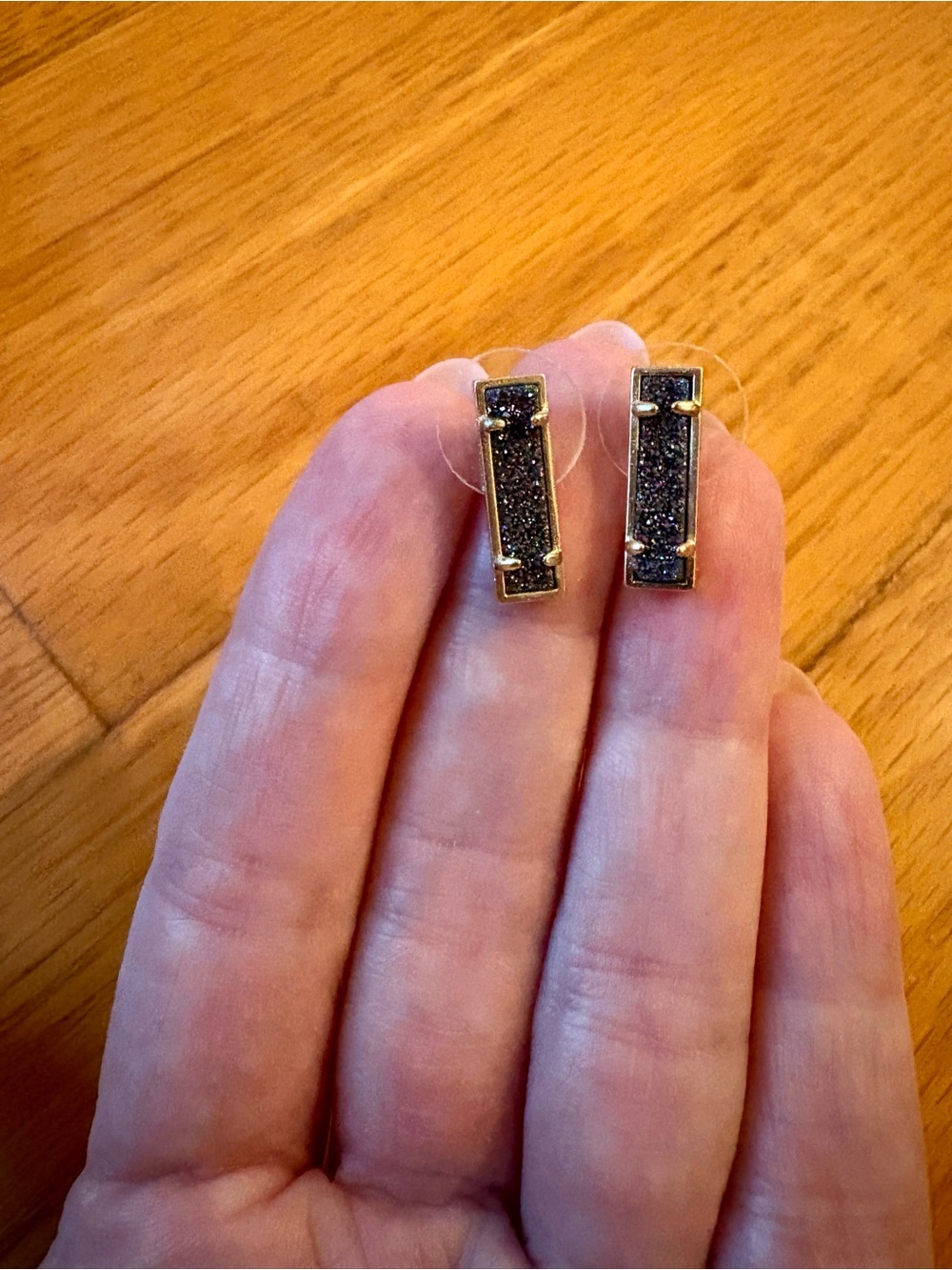 Kendra Scott Gold Rectangular Black Druzy Stud Earrings
